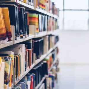 Front view from a book hall in a library. Through this image we can find things about education, study, school, science and much more.